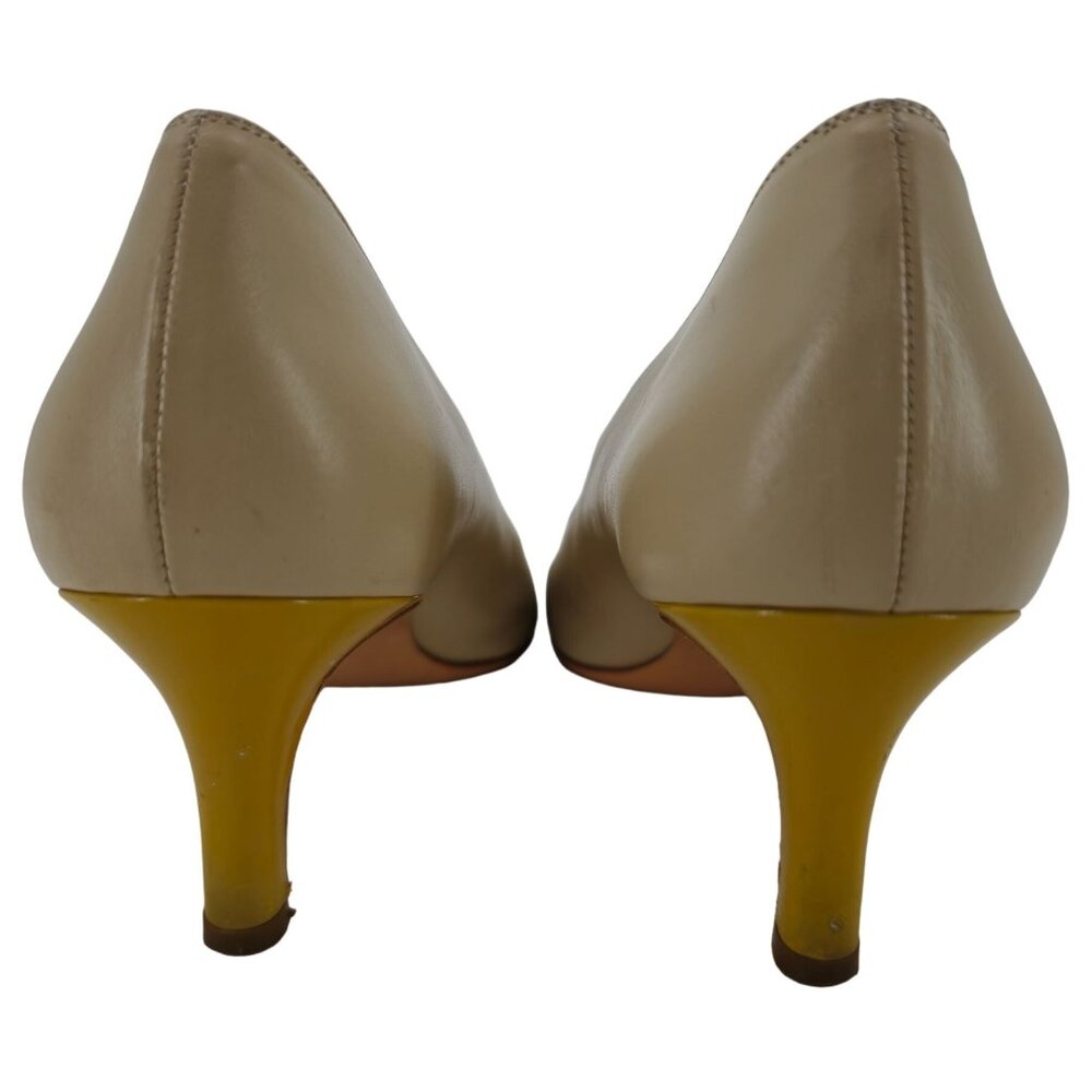 Salvatore Ferragamo Italy Beige Yellow Leather Dress Shoes Womens 8.5 AAAA Heels - Picture 5 of 11